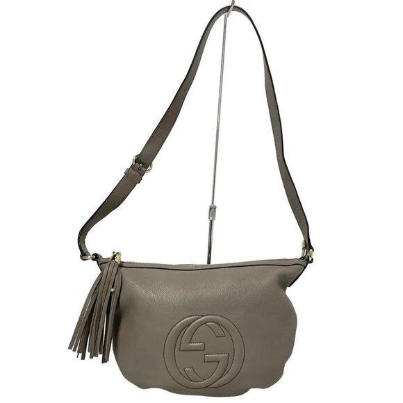 GUCCI Soho Gray Beige Leather - Shoulder Bag 585-082625 - Picture 1 of 9